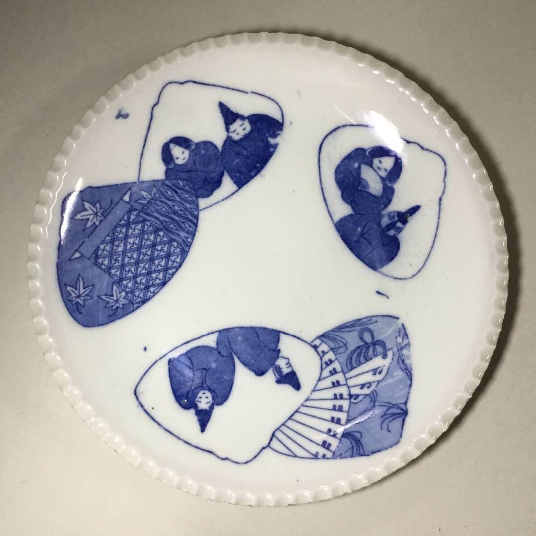 図変わり印判皿●イゲ皿●古伊万里 雛人形 蛤 貝合わせ 六歌仙
