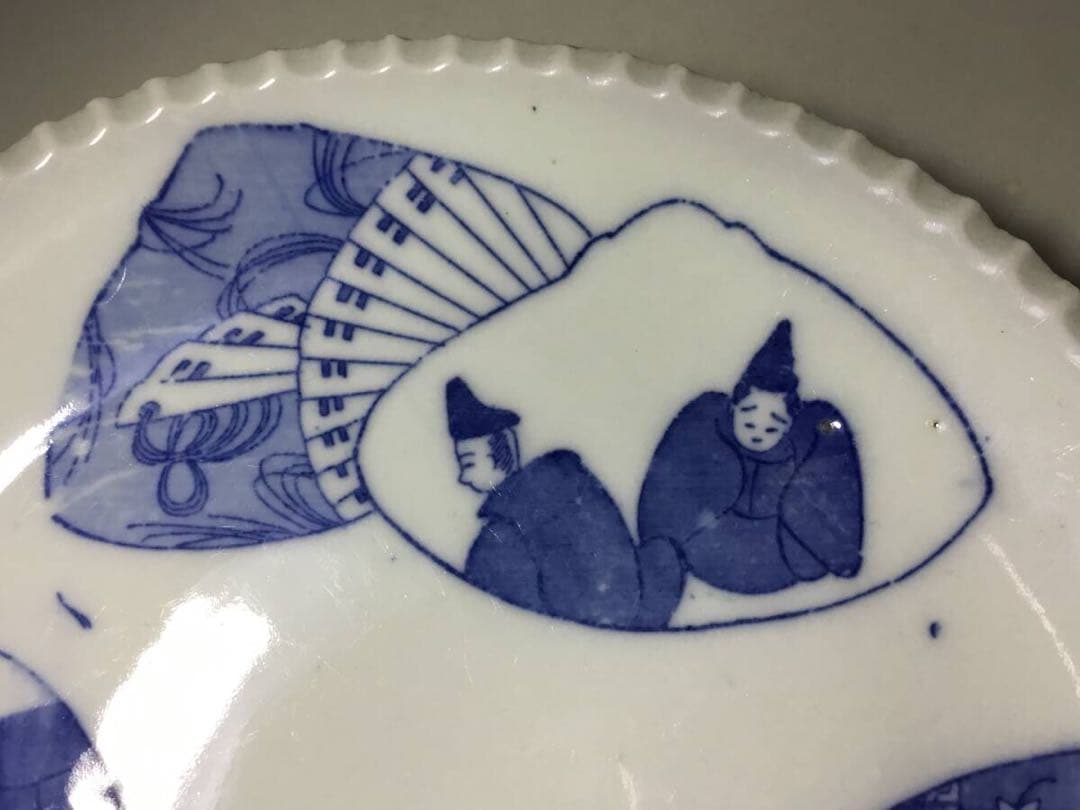 図変わり印判皿●イゲ皿●古伊万里 雛人形 蛤 貝合わせ 六歌仙