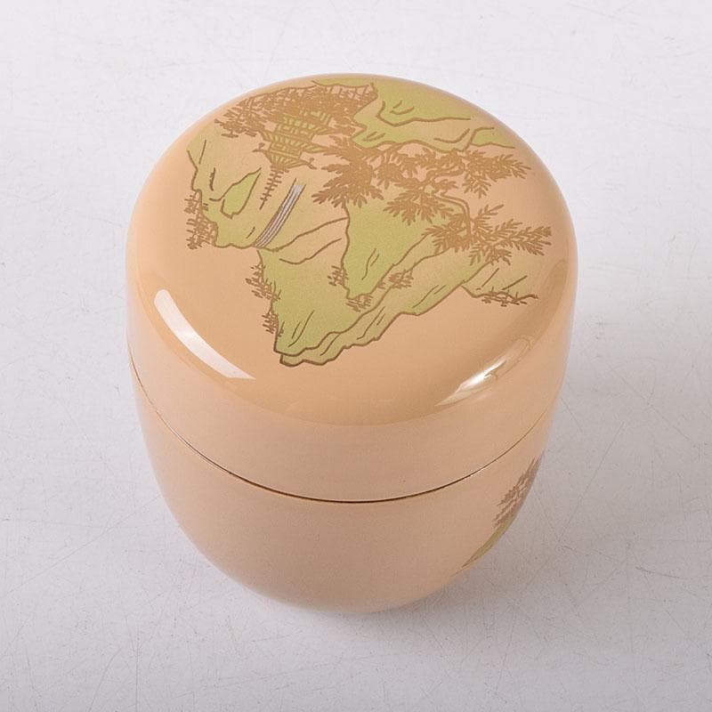 2216 中村宗哲作白漆　山水蒔絵　中棗　共布　鵬雲斎極め箱　MR8145