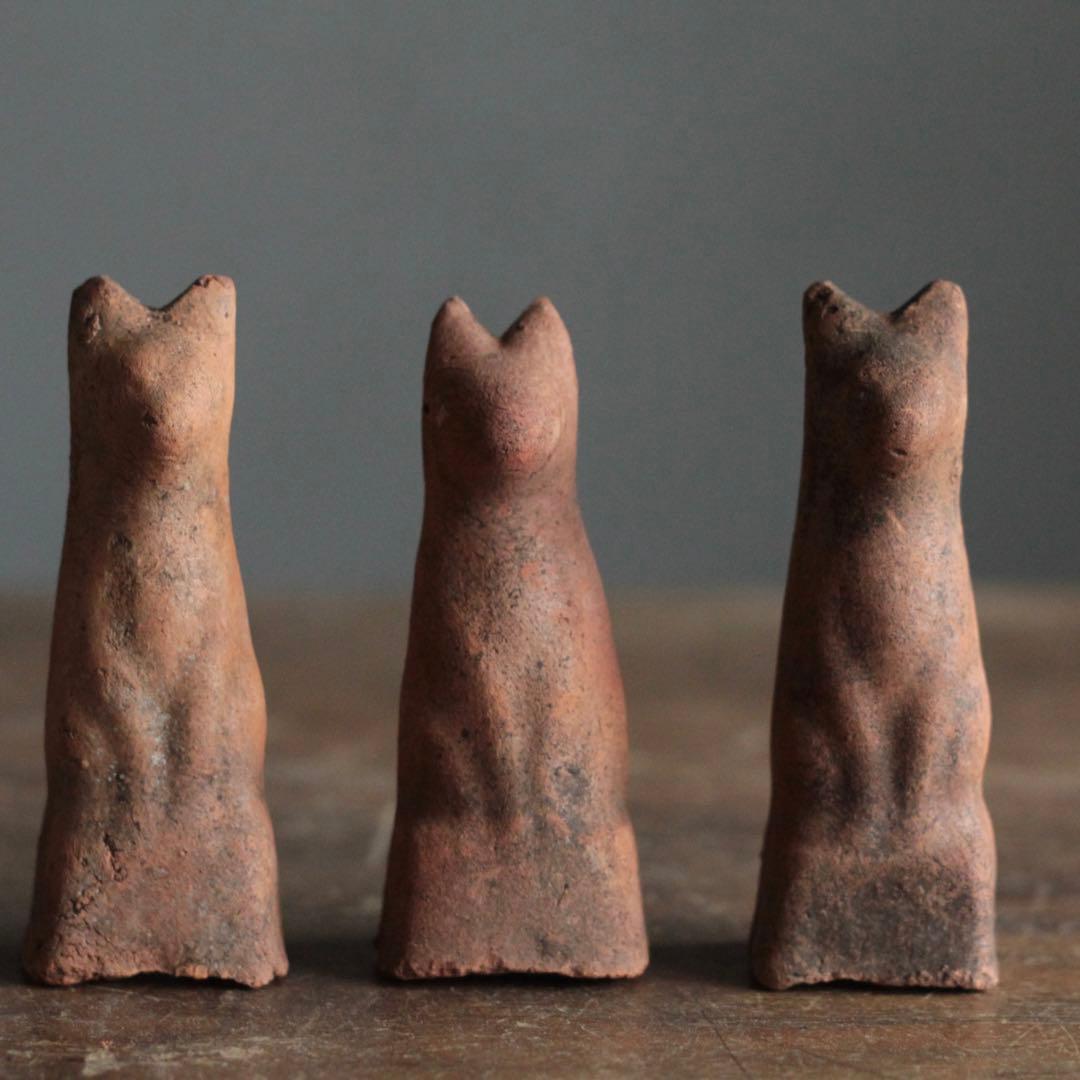 今戸焼 鉄砲狐 3体セット No.2 古美術 古道具 アンティーク オブジェ