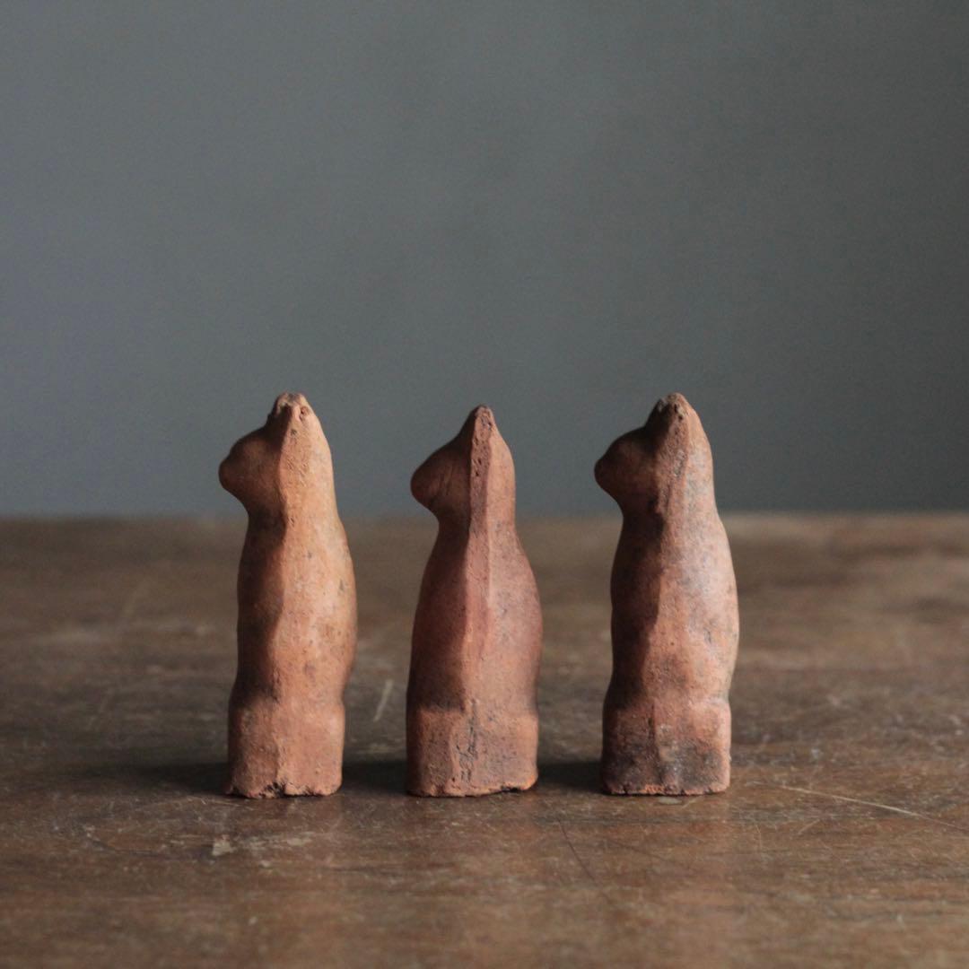 今戸焼 鉄砲狐 3体セット No.2 古美術 古道具 アンティーク オブジェ