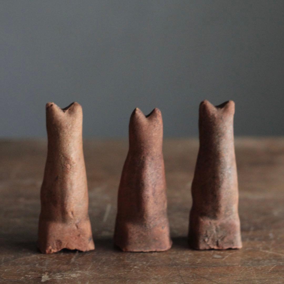 今戸焼 鉄砲狐 3体セット No.2 古美術 古道具 アンティーク オブジェ