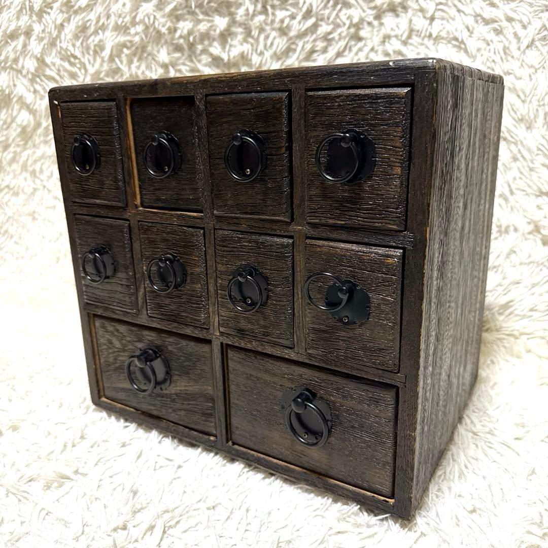 薬箪笥 薬草棚 小物入れ 収納ボックス 古道具 引き出し棚　昭和レトロ