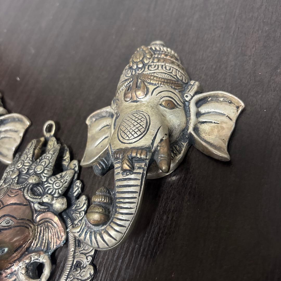 ガネーシャ 壁掛け オーナメント 3点セット 金属製 エスニック 重厚感 インド