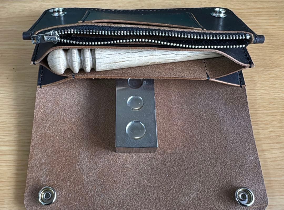 トラッカーウォレット　3層　総手縫い　茶芯　TALON ニッケル真鍮金具