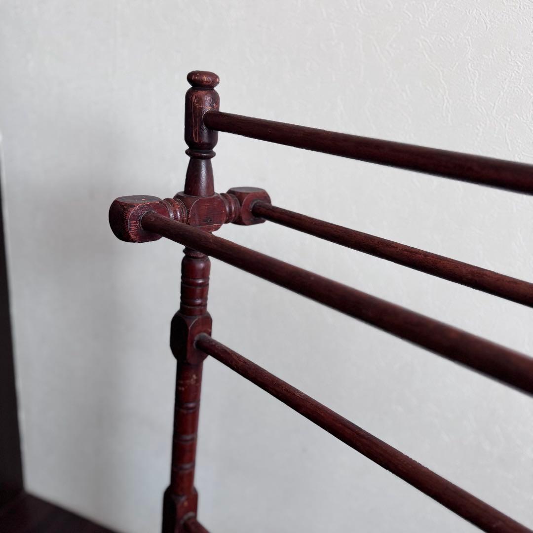 アンティーク 木製 タオルハンガー リネンラック ヴィンテージ 古家具 ブラウン