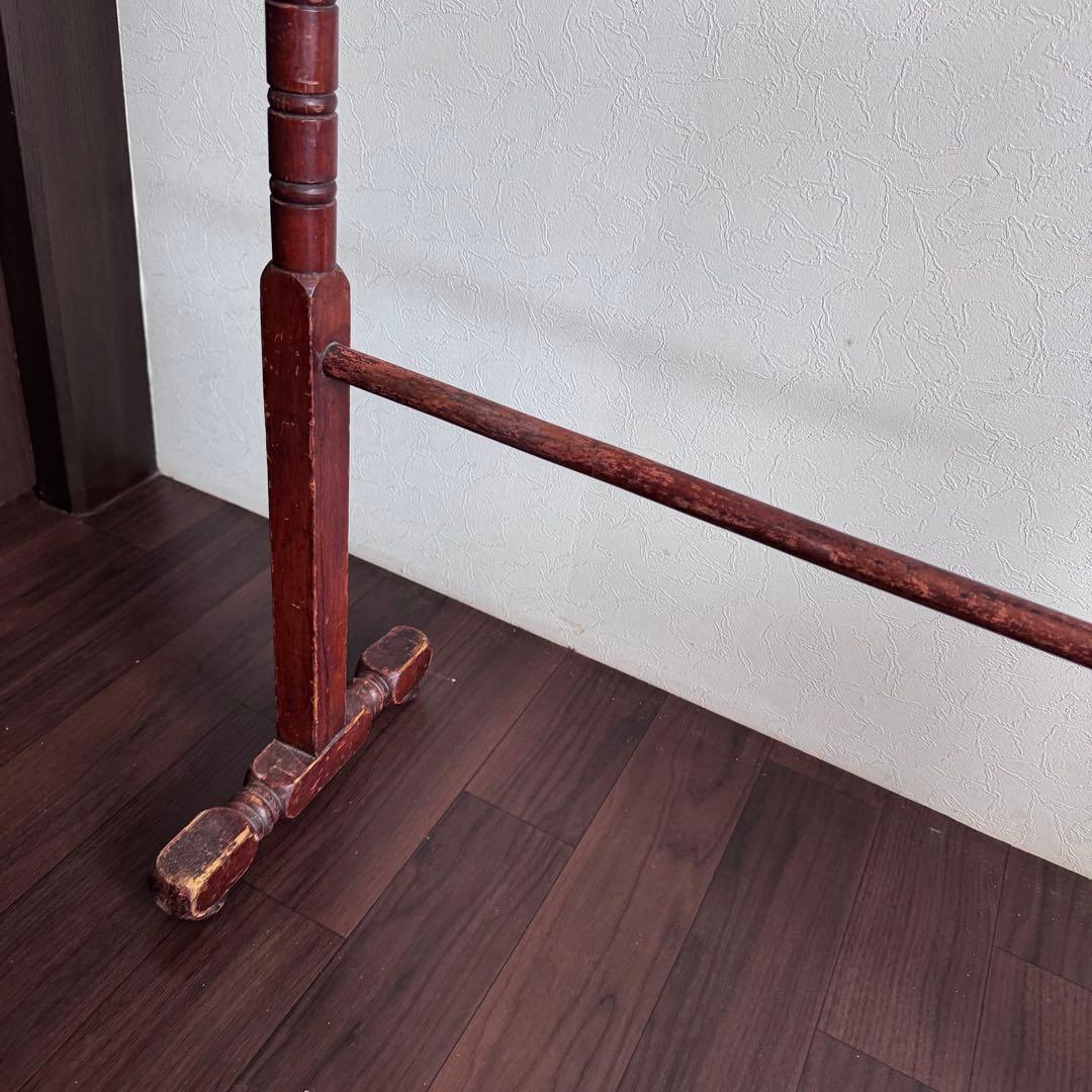 アンティーク 木製 タオルハンガー リネンラック ヴィンテージ 古家具 ブラウン