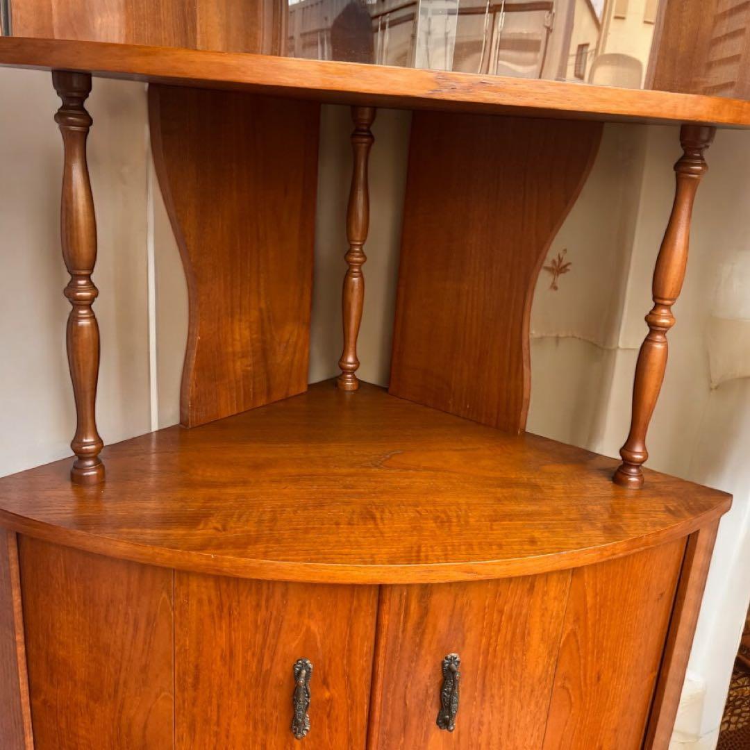 昭和レトロ ミッドセンチュリー 木製コーナーラック 飾り棚 サイドボード