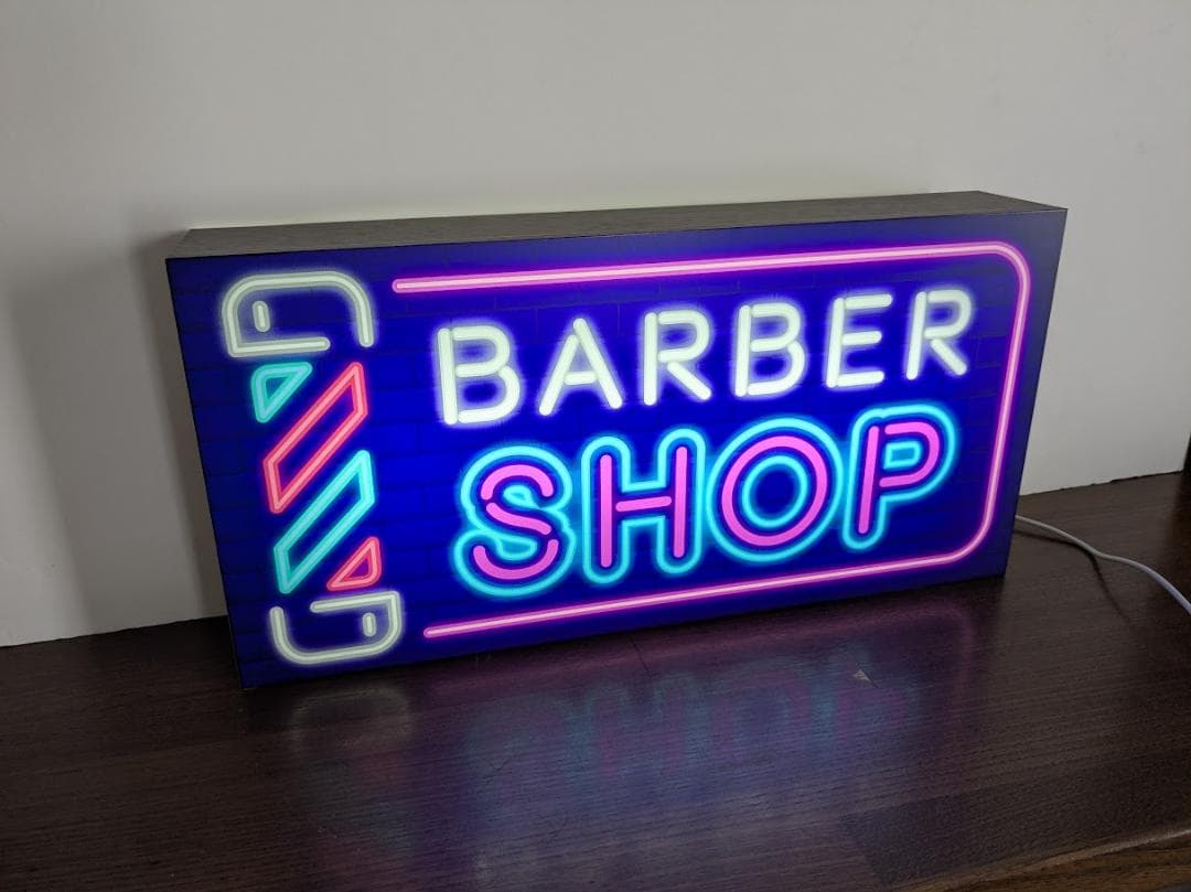 【Lサイズ】バーバー 理容室 ヘアーサロン 照明 看板 置物 雑貨 ライトBOX