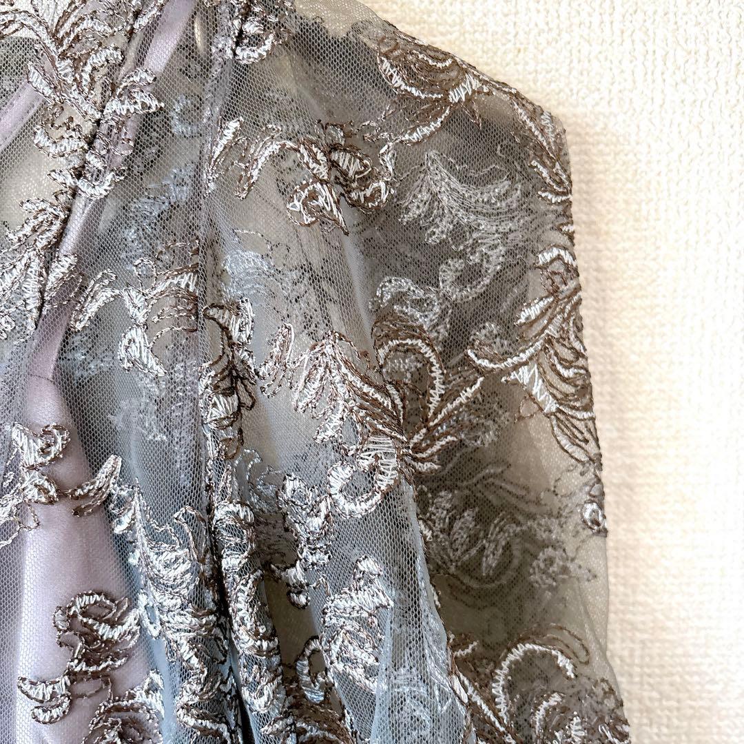 新作✨新品 リルアー ペイズリーパターンドレス 刺繍 レース 結婚式 グレー M