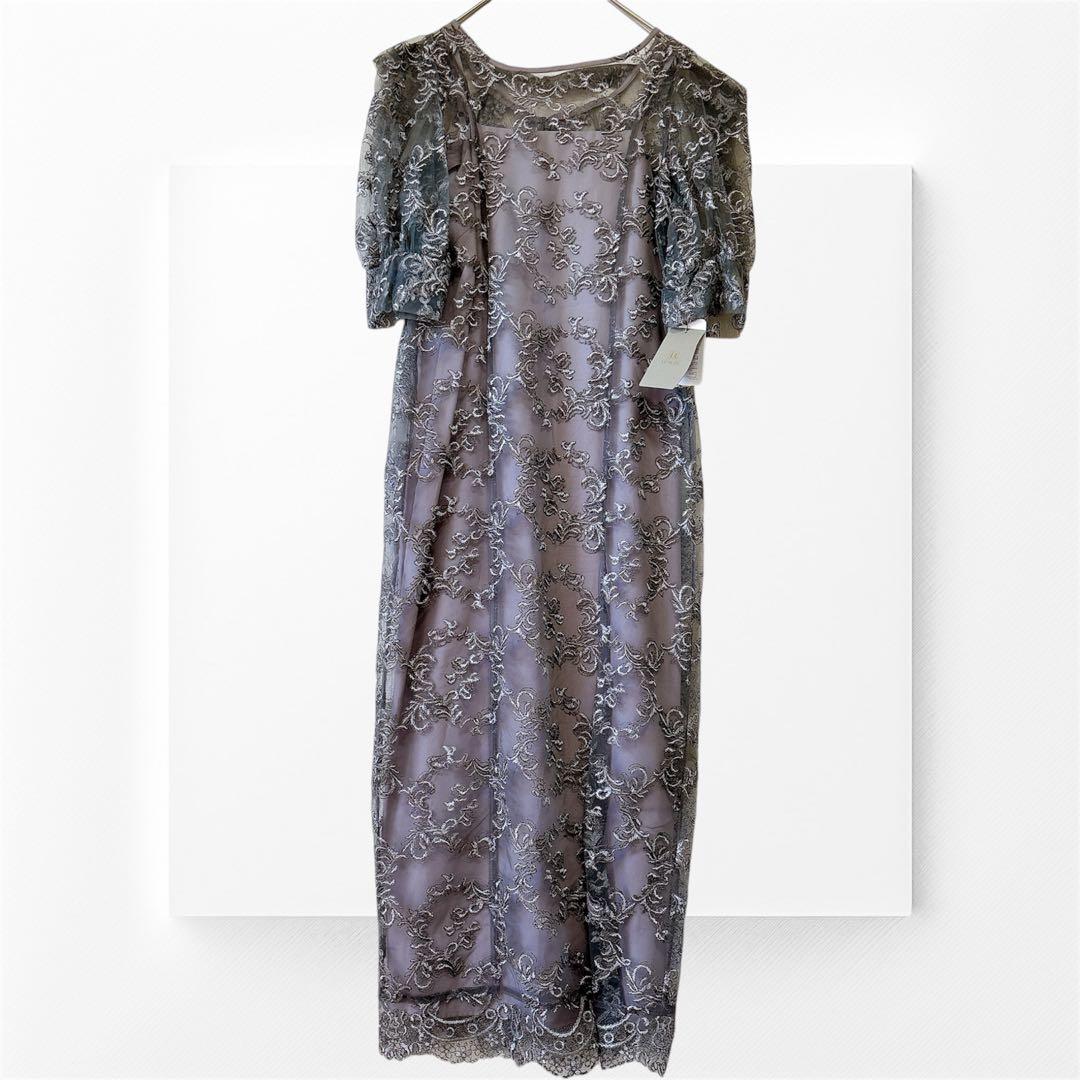 新作✨新品 リルアー ペイズリーパターンドレス 刺繍 レース 結婚式 グレー M