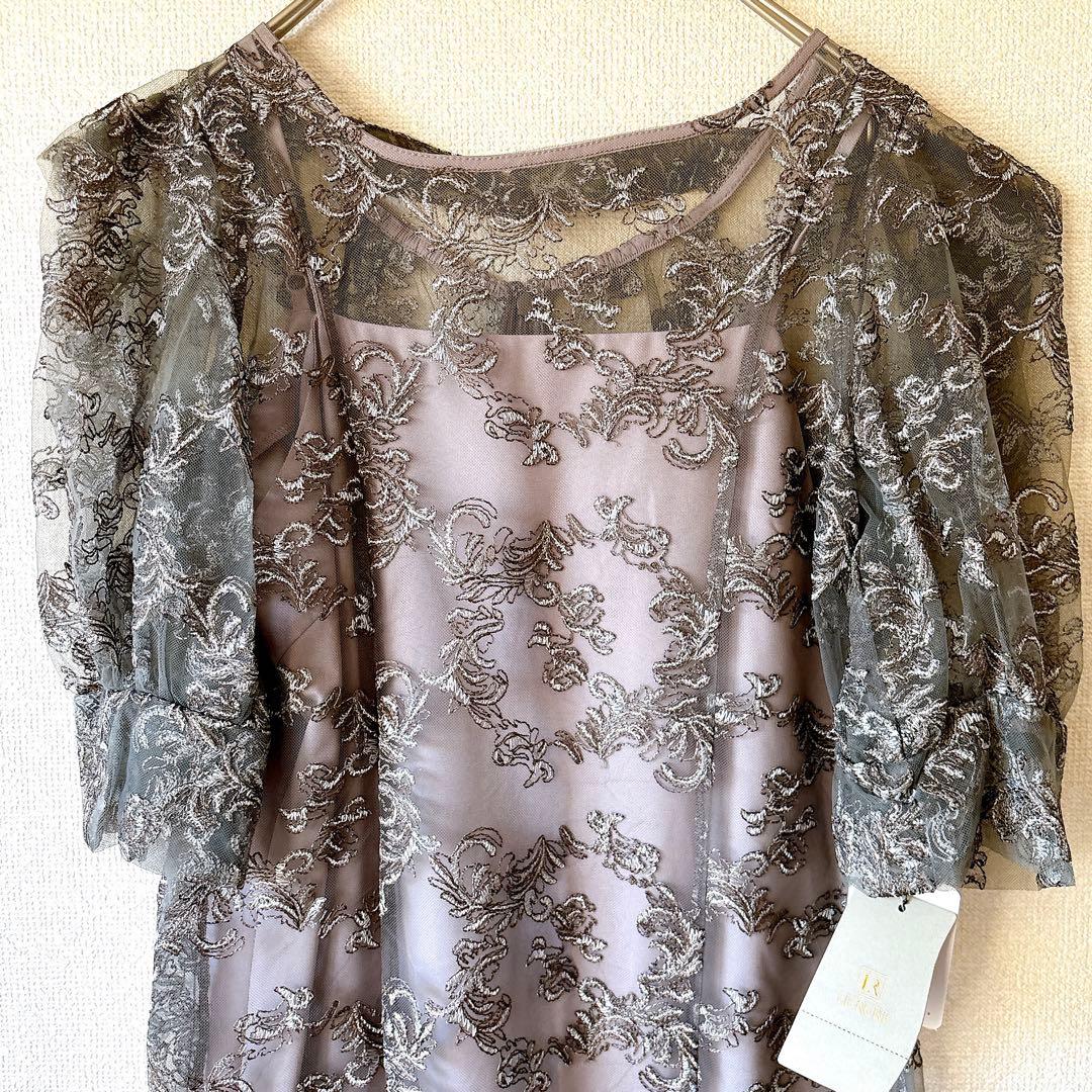 新作✨新品 リルアー ペイズリーパターンドレス 刺繍 レース 結婚式 グレー M