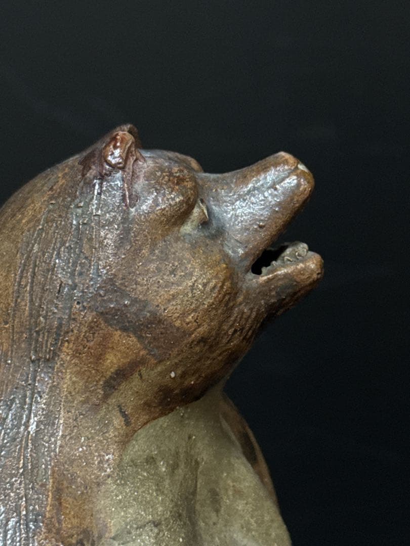 極珍 幕末〜明治期 初期狸 信楽焼 三点立 目透 狸 置物