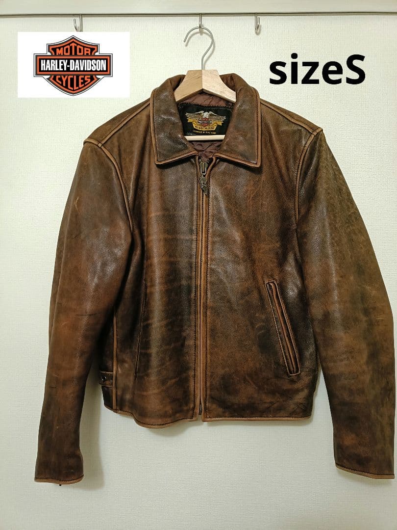 HARLEY-DAVIDSON ブラウンレザージャケット S ライダースアメカジ
