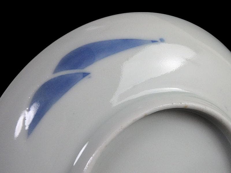 古伊万里　染付　山村に鳥　朝顔の図　３寸皿　豆皿　手塩皿　E595AS-CUc