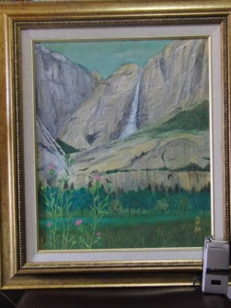 特別価格、雪柳、米国にて・ヨセミテ公園、日本画８号、新品高級額装付