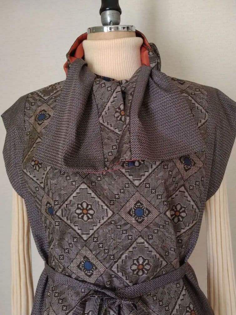 大島紬リメイクワイドパンツ ベスト セットアップ 龍郷