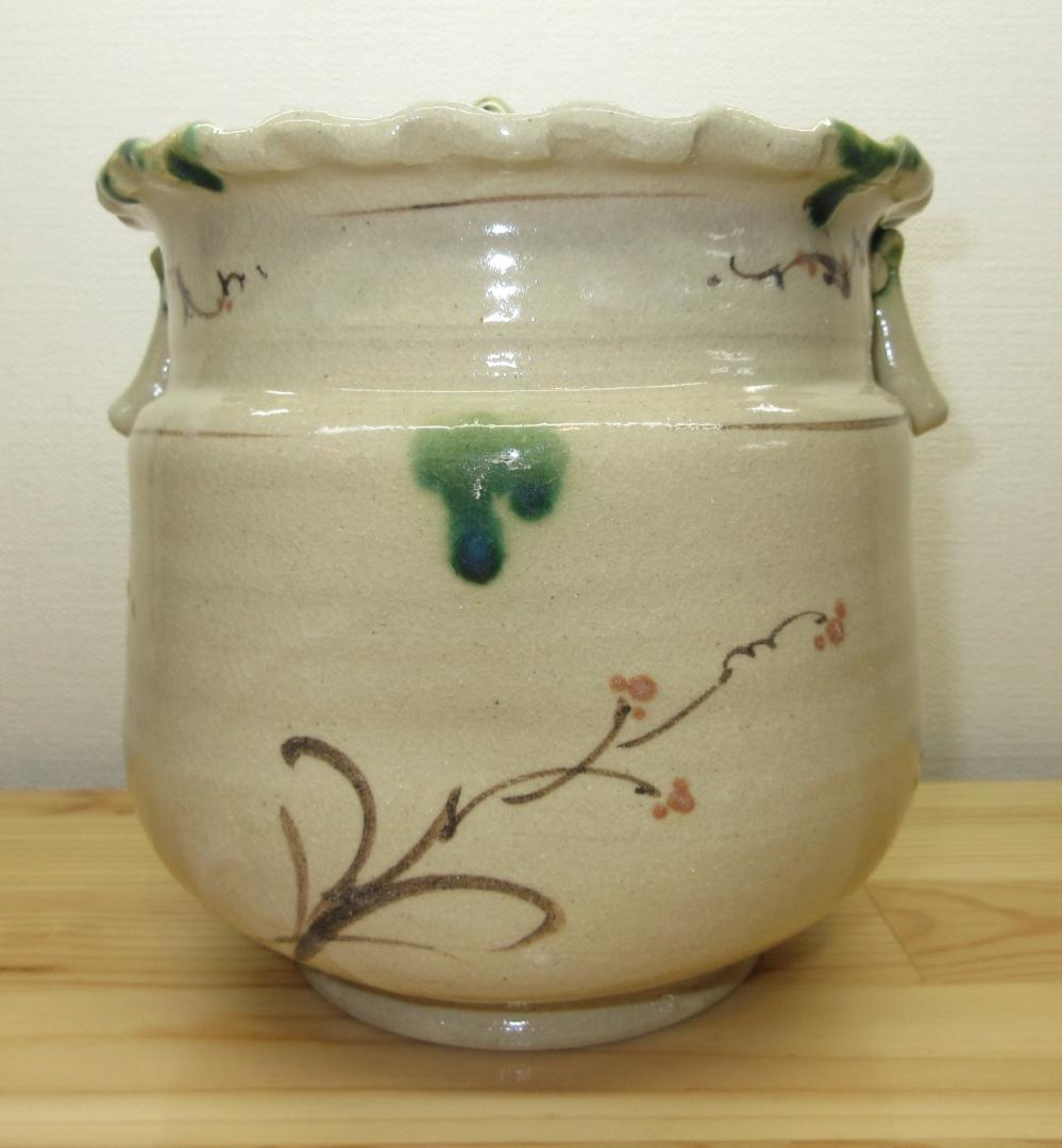 送料込【逢絢亭】茶道具 水指 美濃焼 織部 弥七田写 耳付 林英仁 共箱入り