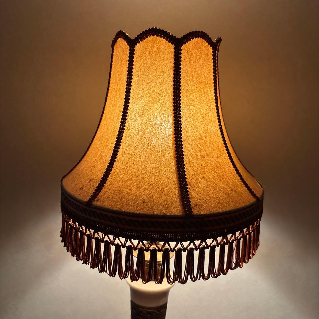 アンティークランプミルク色真鍮大理石