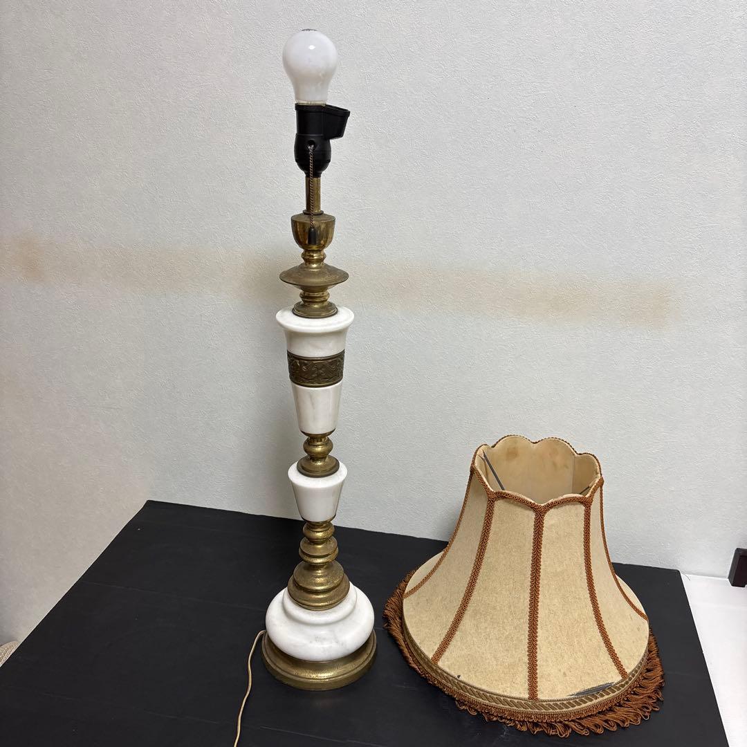 アンティークランプミルク色真鍮大理石