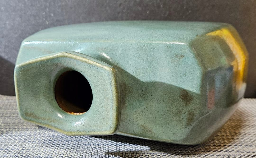 益子民藝　益子焼　名工　明石庄作 造　緑釉 扁壺　大作　師】人間国宝　濱田庄司