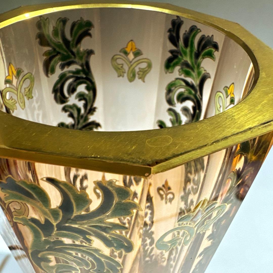 窯彩硝子 雨宮喜能登 エナメル 金彩 フラワーベース 花瓶 クリスタルガラス