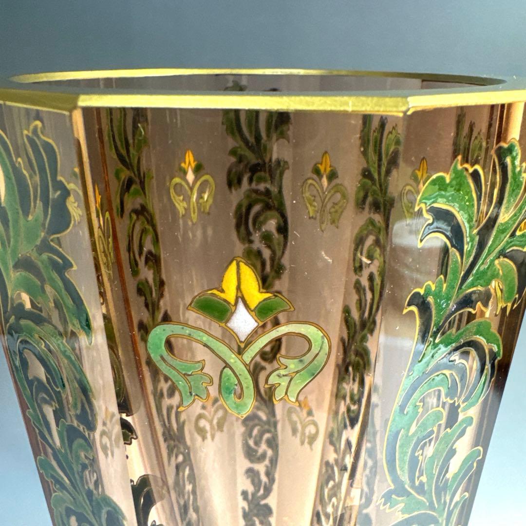 窯彩硝子 雨宮喜能登 エナメル 金彩 フラワーベース 花瓶 クリスタルガラス