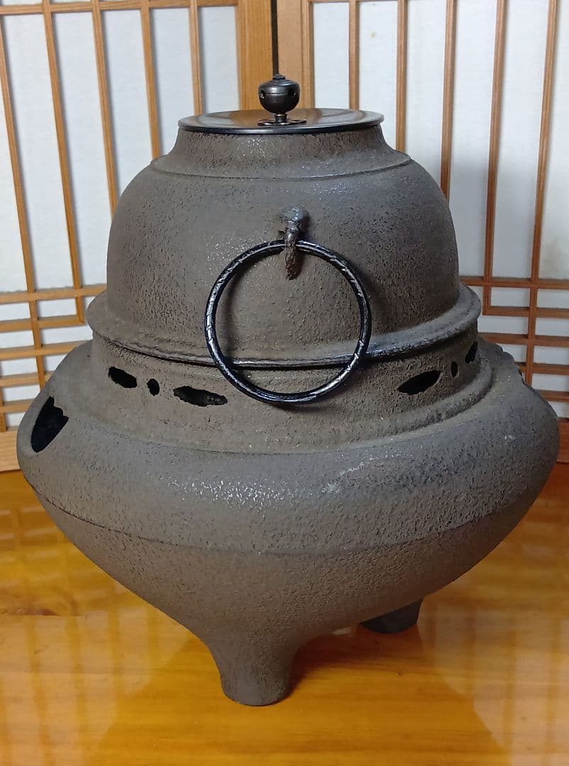 【未使用品！】 茶道具/朝鮮風炉釜 茶器 鉄瓶 鉄釜 唐銅蓋 釜環 茶釜 美品！