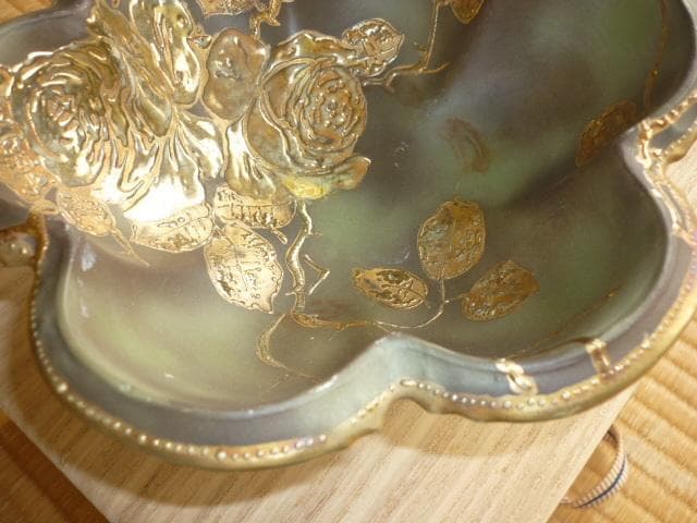 極希少 美品 明治33年◆オールドノリタケ 金盛りジュール盛薔薇装飾三つ脚 大鉢