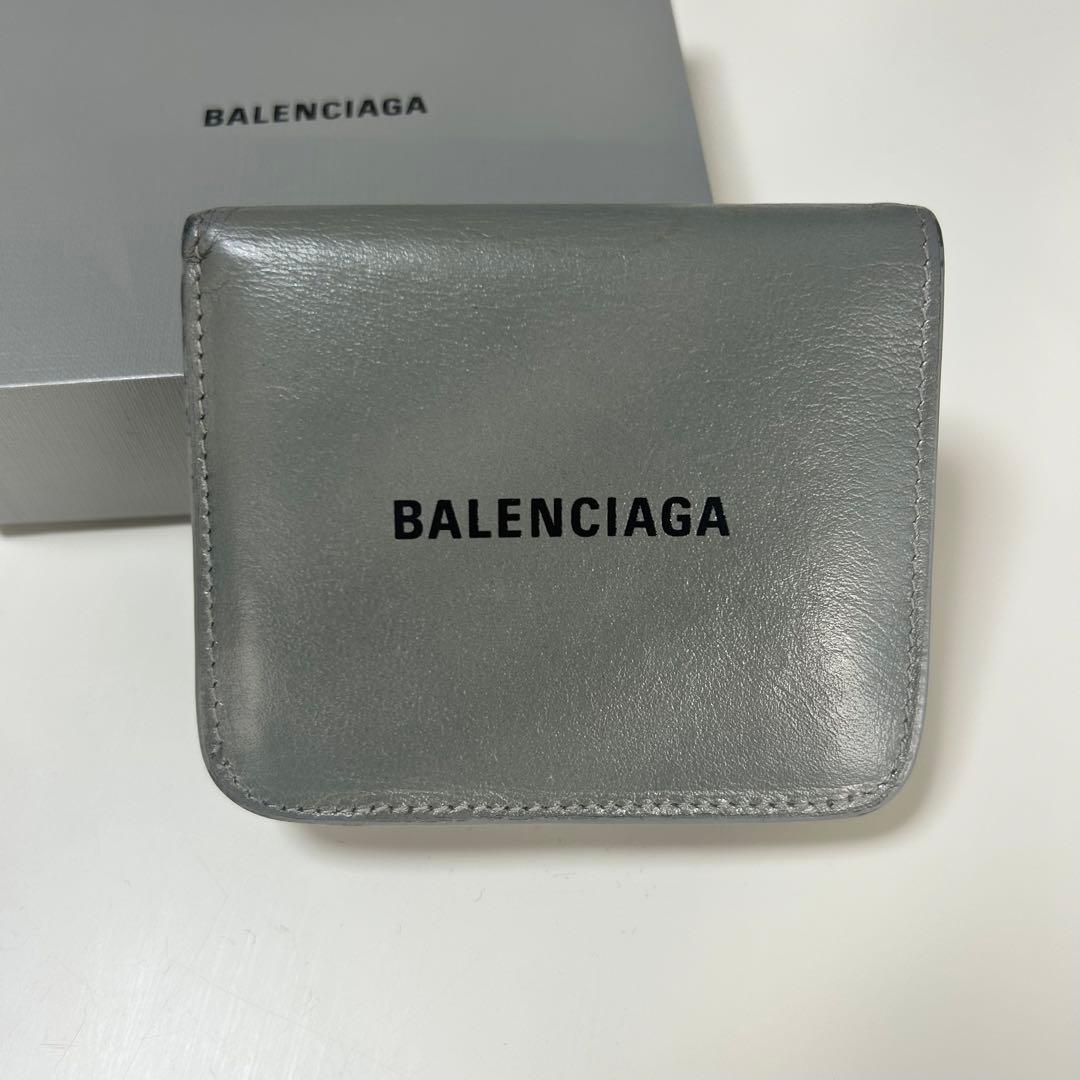 BALENCIAGA エブリデイ 二つ折り財布 レザー シルバー