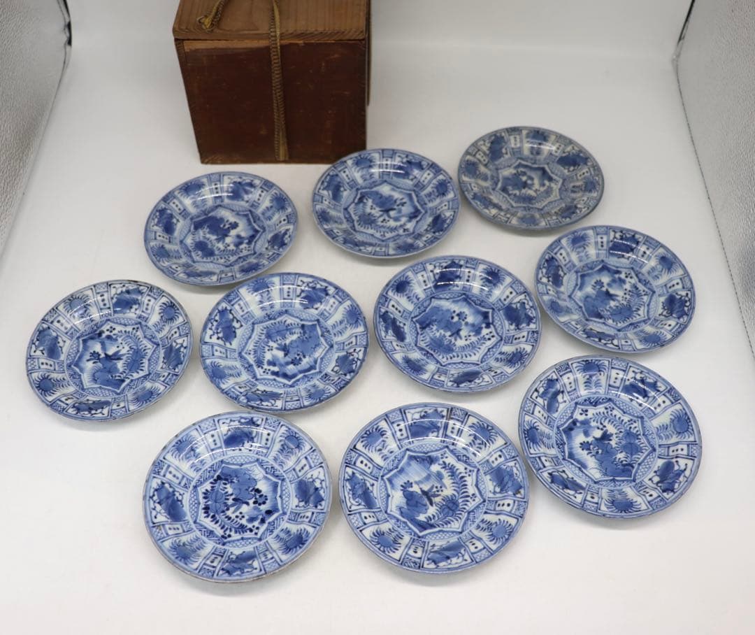 ※南京古染付　芙蓉手小皿10点　共箱　送料込み250708