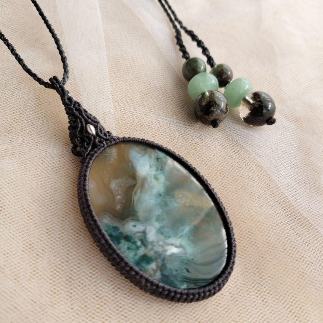 モスアゲート　マクラメ編みネックレス他1点同梱