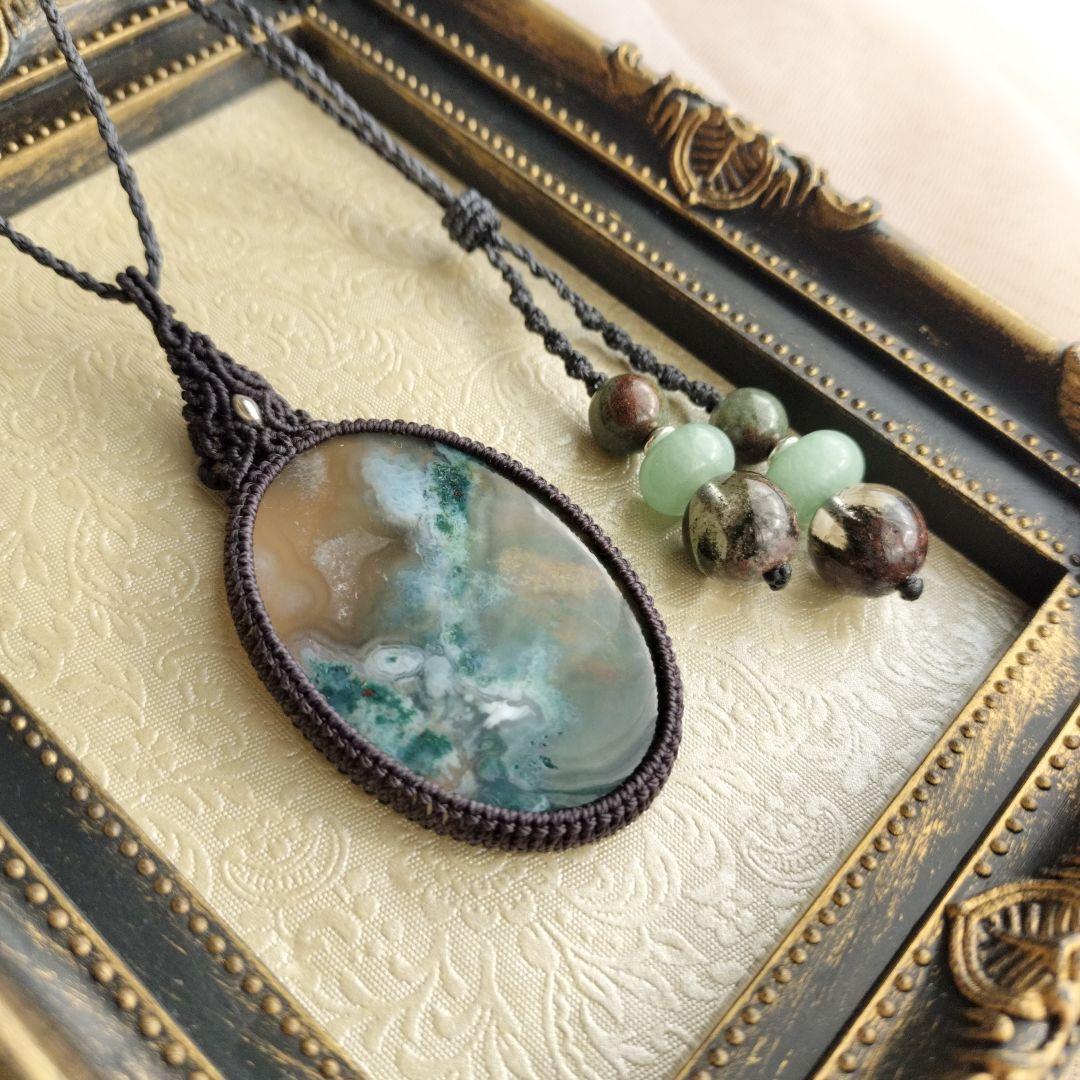 モスアゲート　マクラメ編みネックレス他1点同梱