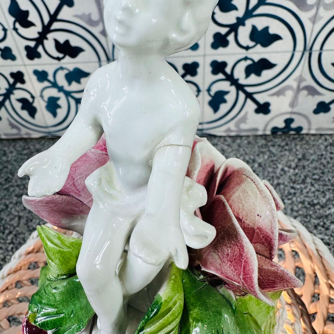 【希少】イタリア　アールヌーヴォー アンティークランプ　陶器 エンジェル 天使