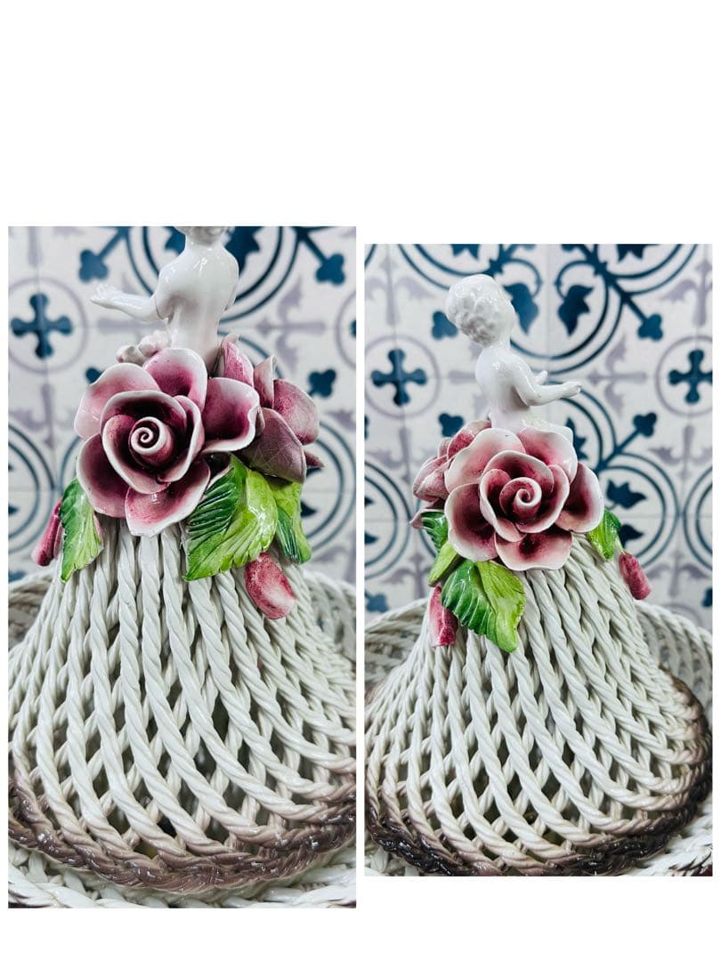 【希少】イタリア　アールヌーヴォー アンティークランプ　陶器 エンジェル 天使