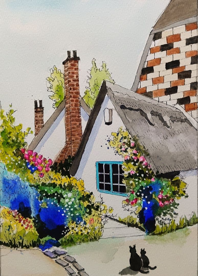 ヨーロッパ海辺の風景　水彩画　原画