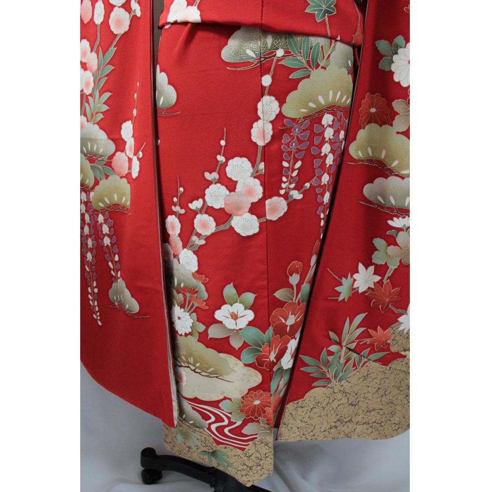 赤■シルク 定番人気■振袖5点セット 帯/帯あげ/帯じめ/伊達衿 No/RF1