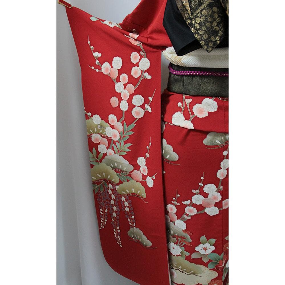 赤■シルク 定番人気■振袖5点セット 帯/帯あげ/帯じめ/伊達衿 No/RF1