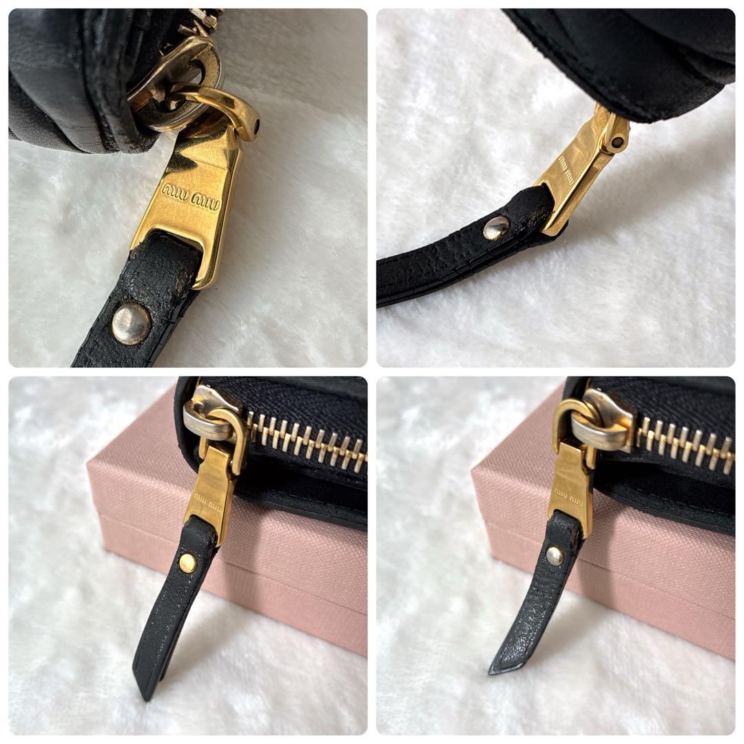 miu miu マテラッセ ラウンドジップ 財布 キルティング レザー ブラック