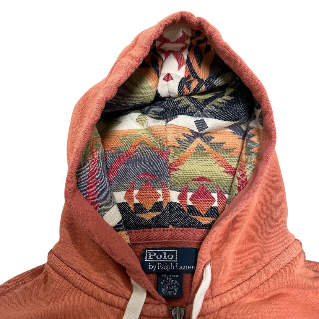 90s ポロ ラルフローレン ネイティブ柄 ジップパーカー サーモンピンク