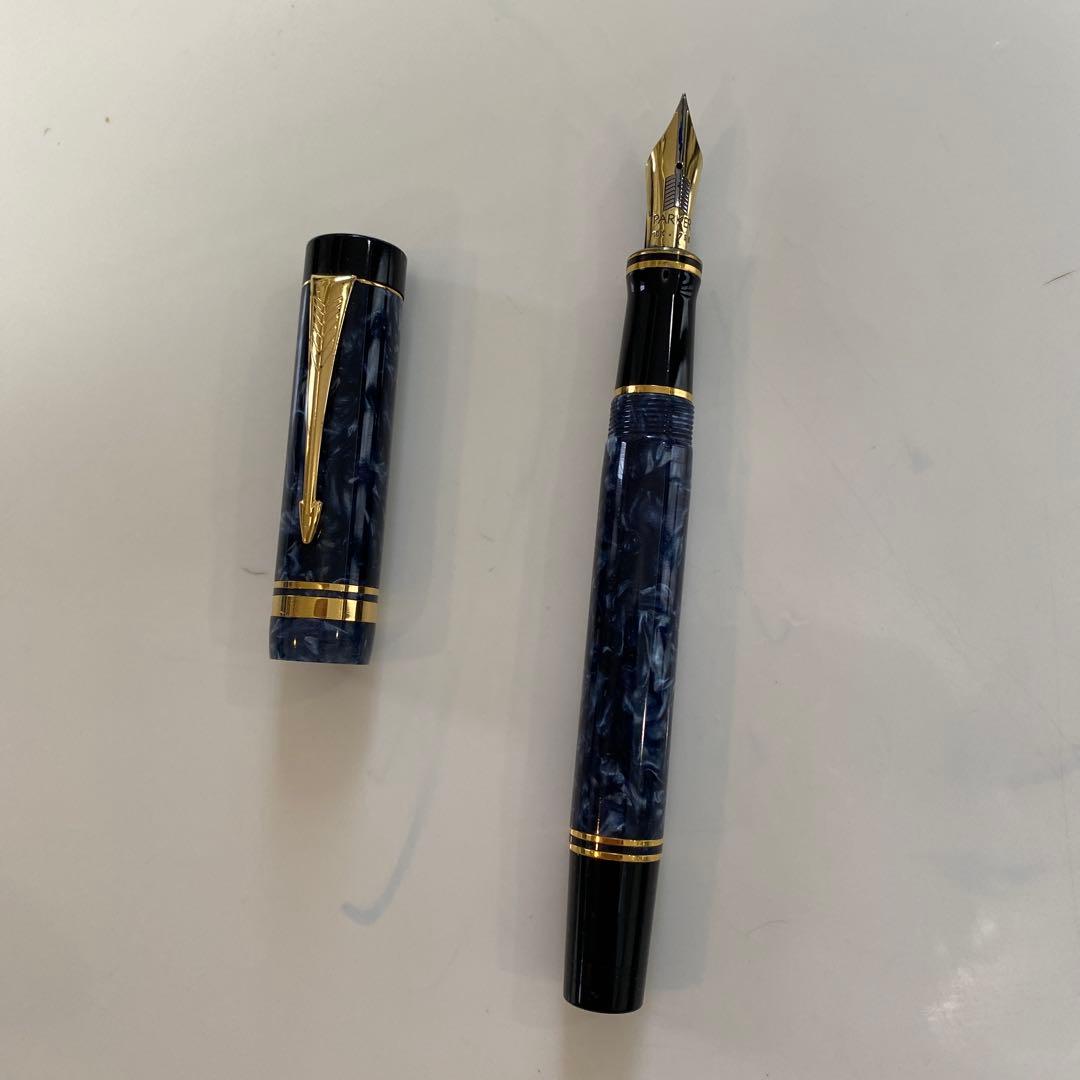 パーカー万年筆 デュオフォールド ブルーマーブル　ペン先18金750F