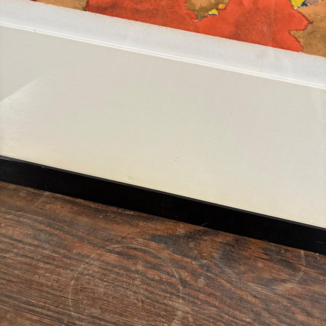 内田正泰「炭焼小屋の秋」リトグラフ 直筆サイン入り 額縁入り 風景画 紅葉