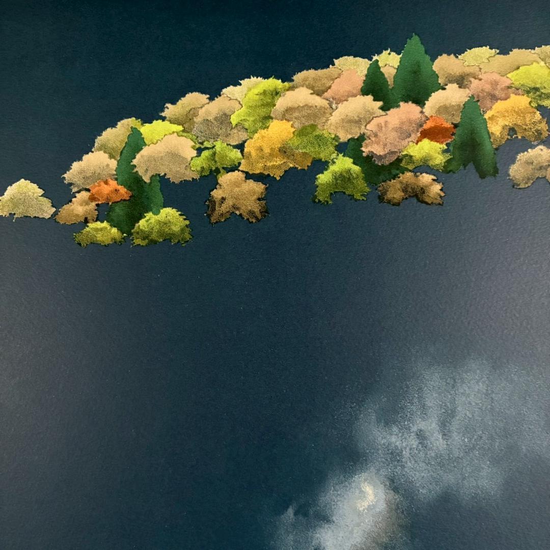 内田正泰「炭焼小屋の秋」リトグラフ 直筆サイン入り 額縁入り 風景画 紅葉