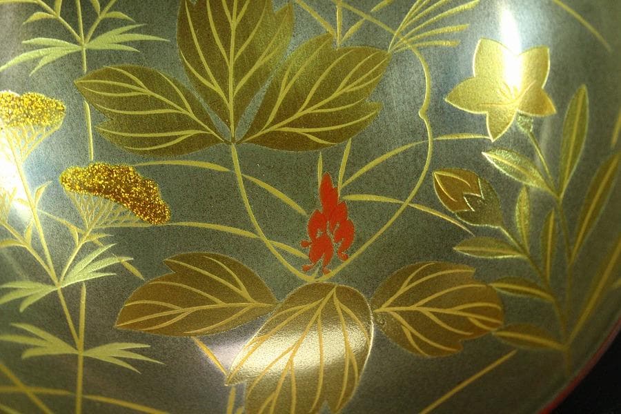 輪島塗 銀地草花紋 溜 糸目 椀 五客 極上(K-XA673)