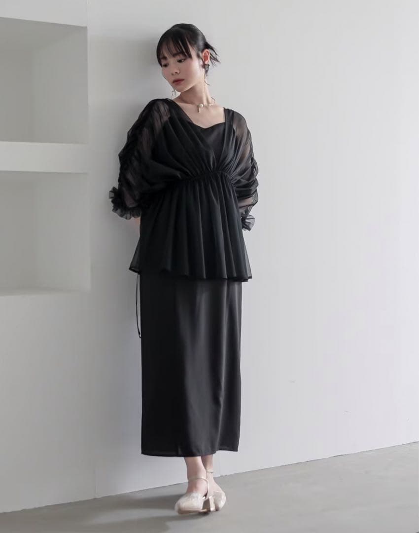 【美品】LLサイズ　デザインチュールボレロ＋ロング丈ワンピースドレス