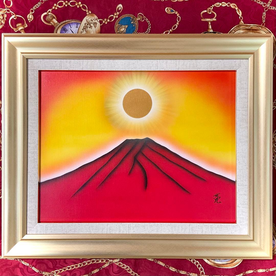 富士山絵画☆日本画新春セール☆赤富士天照大御神 商売繁盛仕事運アップ F6号