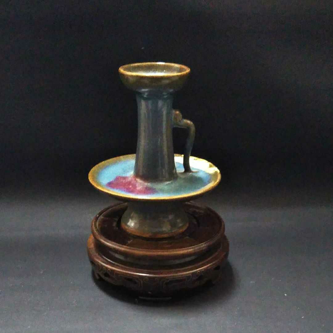 ※中国古美術/鈞窯紫班窯変燭台/