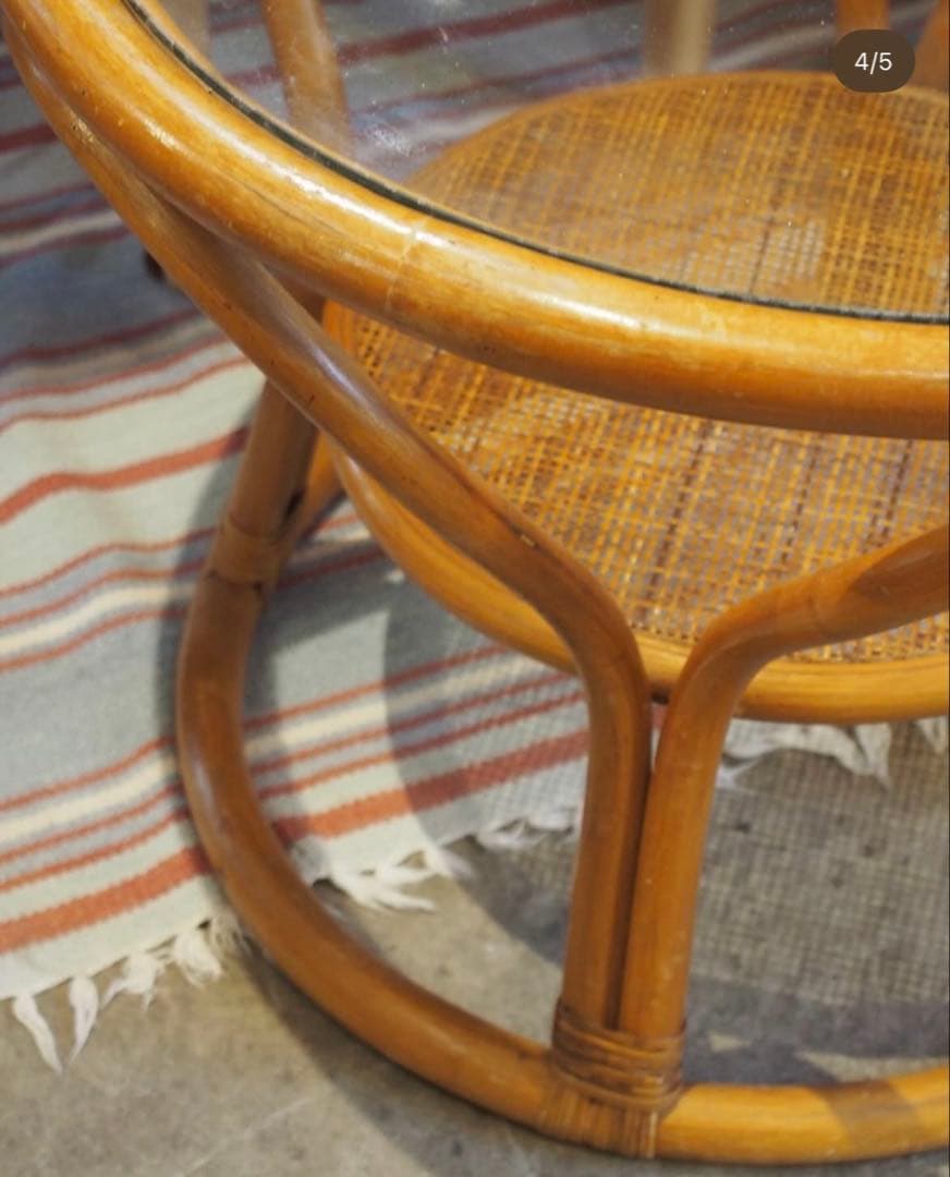 ラタン×ガラス ラウンドサイドテーブル【monoroom町田】