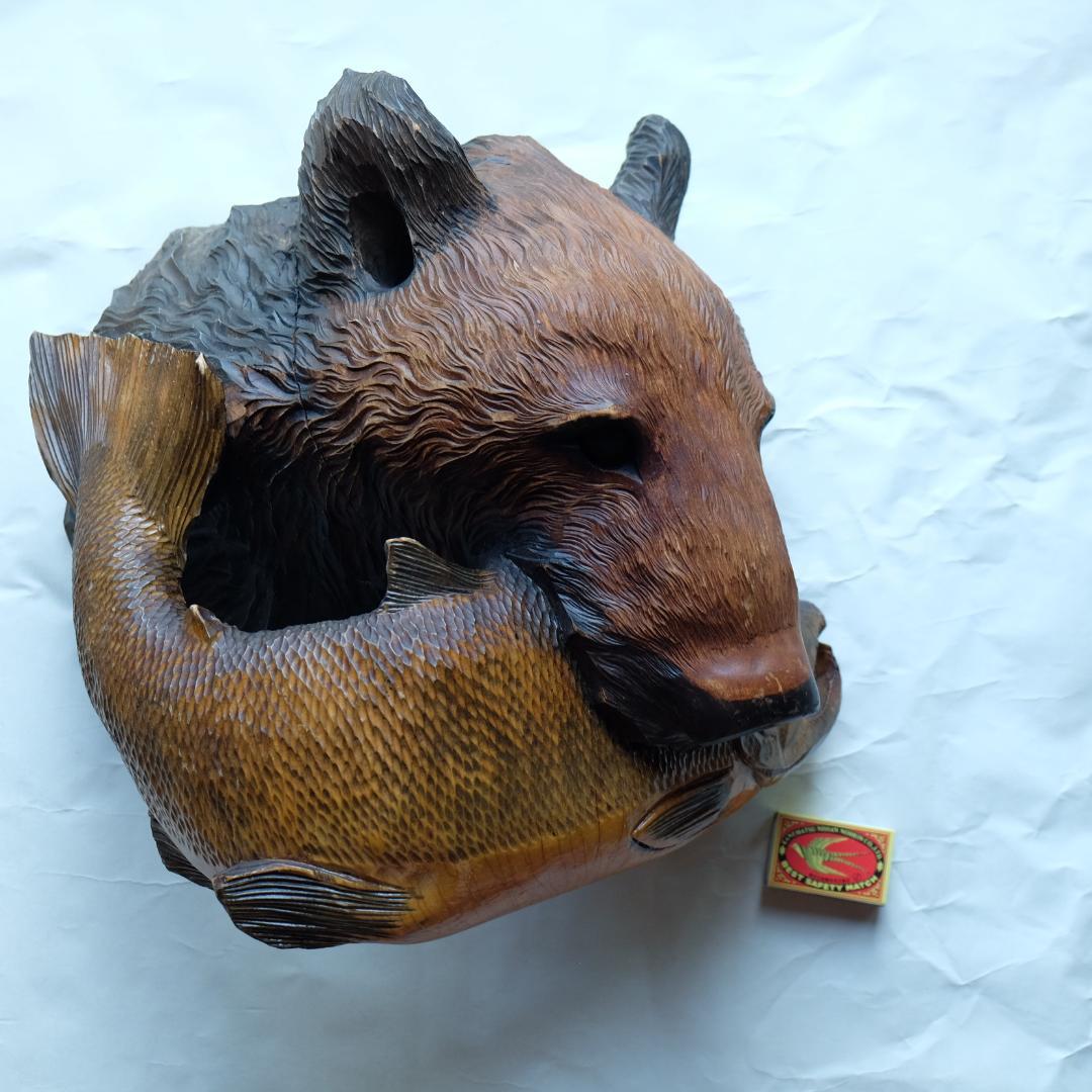 熊マスク／壁掛け／木彫りの熊／鮭
