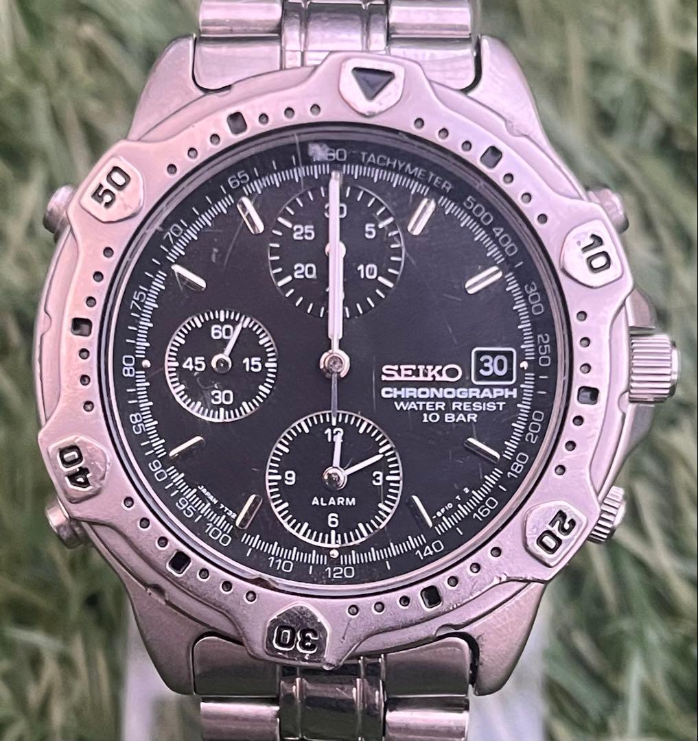 美品◎SEIKOセイコー クロノグラフデイトスピードマスター黒文字盤メンズ腕時計